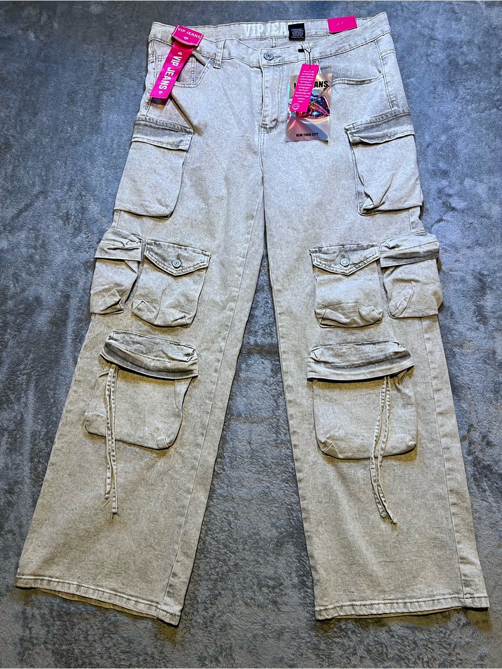 VIP Jeans Women's Acid Wash Denim Multi-Pocket Cargo Pants